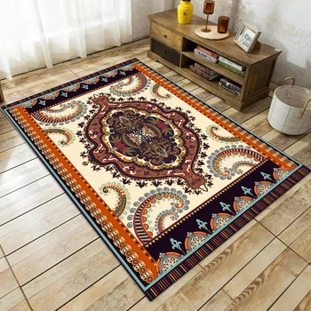 

European Style Retro Rug Living Room Classical Indian Geometric Floral Print Kitchen Rug Ethnic Style Bedside Bedroom Floor Mat