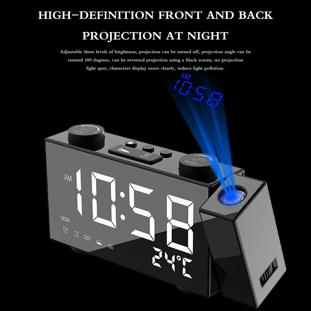 TIOODRE Многофункциональный проекционный Будильник Радио вращение на 180 градусов