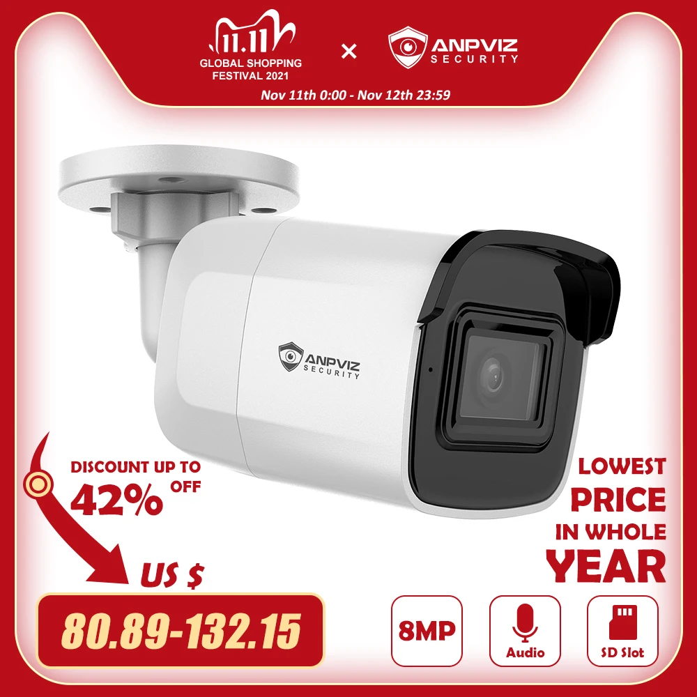 IP-камера наружная Anpviz 8 Мп 4K POE Hikvision OEM IP67 до 256 ГБ | Безопасность и защита