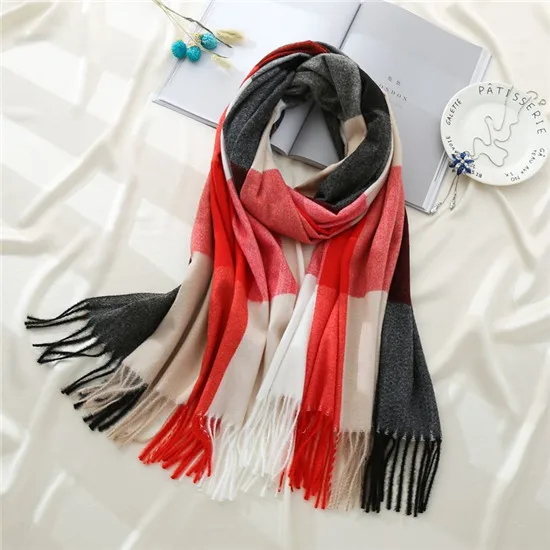 PLIKTEA, разноцветный клетчатый шарф для женщин, мягкий искусственный кашемир, зимние шарфы, теплое женское пончо, плед, Пашмина, шерсть мериноса, шаль - Цвет: as photo