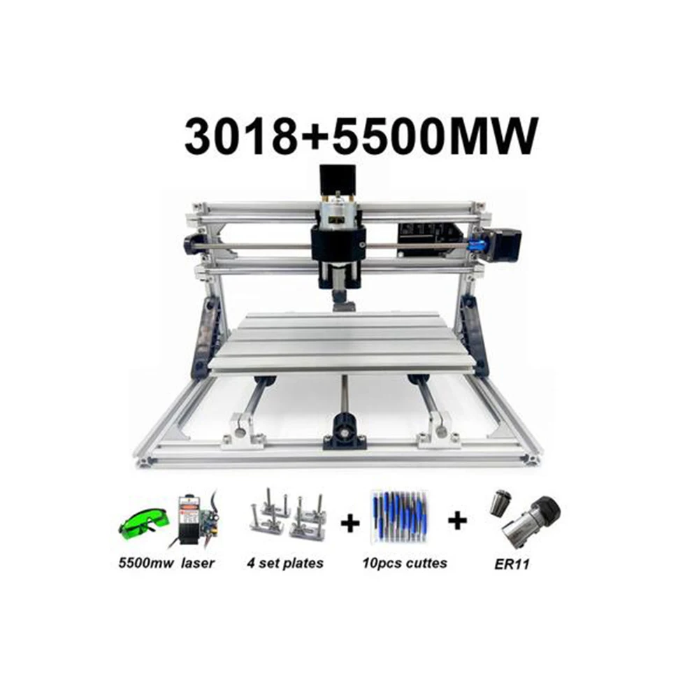 CNC 3018 с ER11 DIY мини лазерная гравировка фрезерный станок PCB фрезерный станок резьба по дереву маршрутизатор - Цвет: 5500mw Laser Set