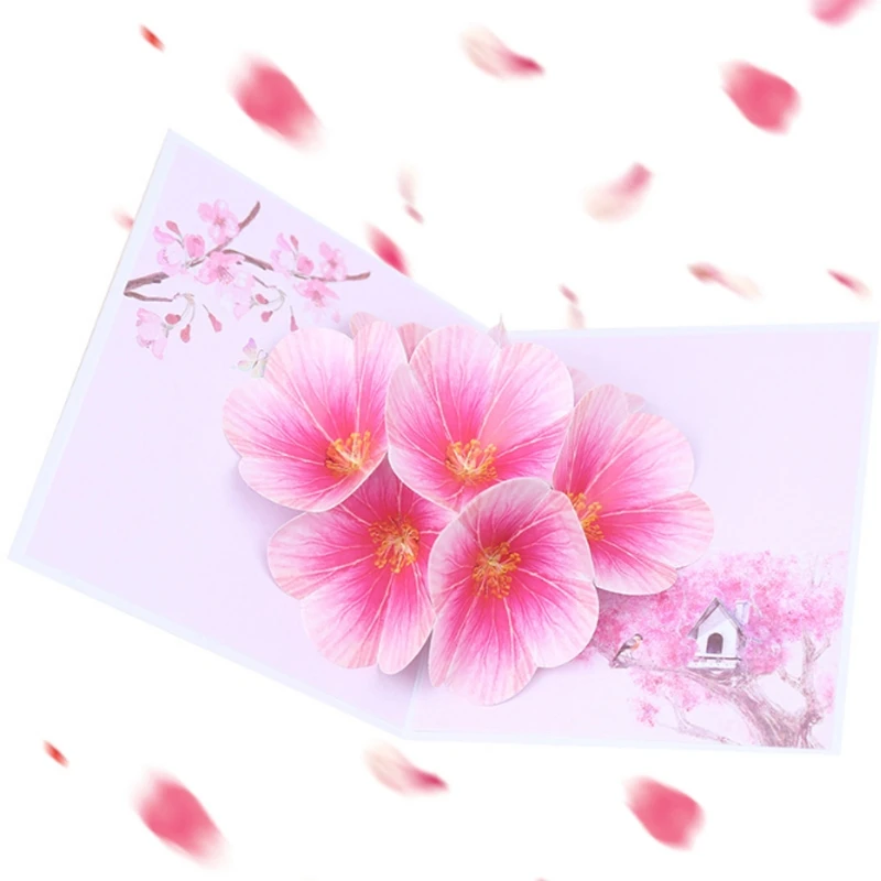  Peach Blossom Greeting Cards Handmade Birthday Wedding Invitation 3D Pop Up Card D08D - 4000357827018