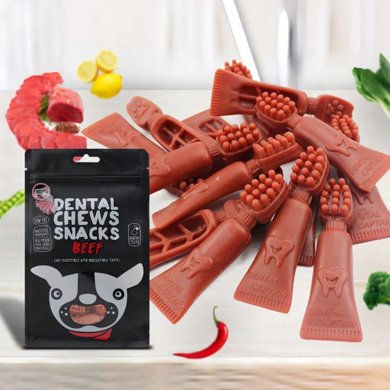 beef Игрушечная зубная щетка для домашних собак, жевательных закусок, молярная палочка для чистки зубов, удаления запаха полости рта, 3 вкуса для выбора - Цвет: beef
