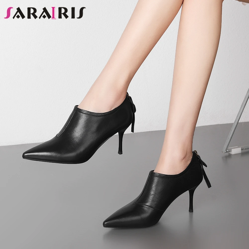 

SARAIRIS New Ladies High Thin Heels Pumps Spring Pointed Toe Genuine Leather Pumps Women Mature Office Fashion Shoes Woman