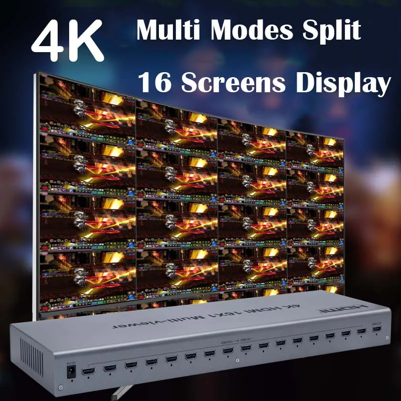 

4K 16x1 Picture Splitter Quad HDMI Multi-viewer Switcher 16 In 1 Out Seamless Switch Multiviewer HDTV Display 16 Screen Divider
