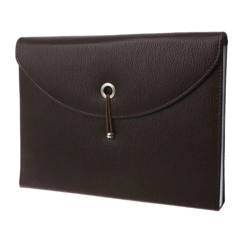 

Fashion A4 Business Bag Men Lady Leather Pouch Paper File Folders Package Messenger Bags 13 Layers DXAC