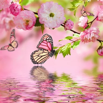 

Pink Flower Butterfly Full Display Square Round DIY 5D Diamond Painting Kit Animal Diamond Embroidery Mosaic For Living Room