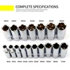 1Pcs 3/8”Drive 6-Point Deep socket head 10mm Hole Hex Extension Sleeve Head 8/9/10/11/12/13/14/15/16/17/18/19/20/21/22/23/24mm 2