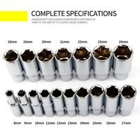 1Pcs 3/8”Drive 6-Point Deep socket head 10mm Hole Hex Extension Sleeve Head 8/9/10/11/12/13/14/15/16/17/18/19/20/21/22/23/24mm 2