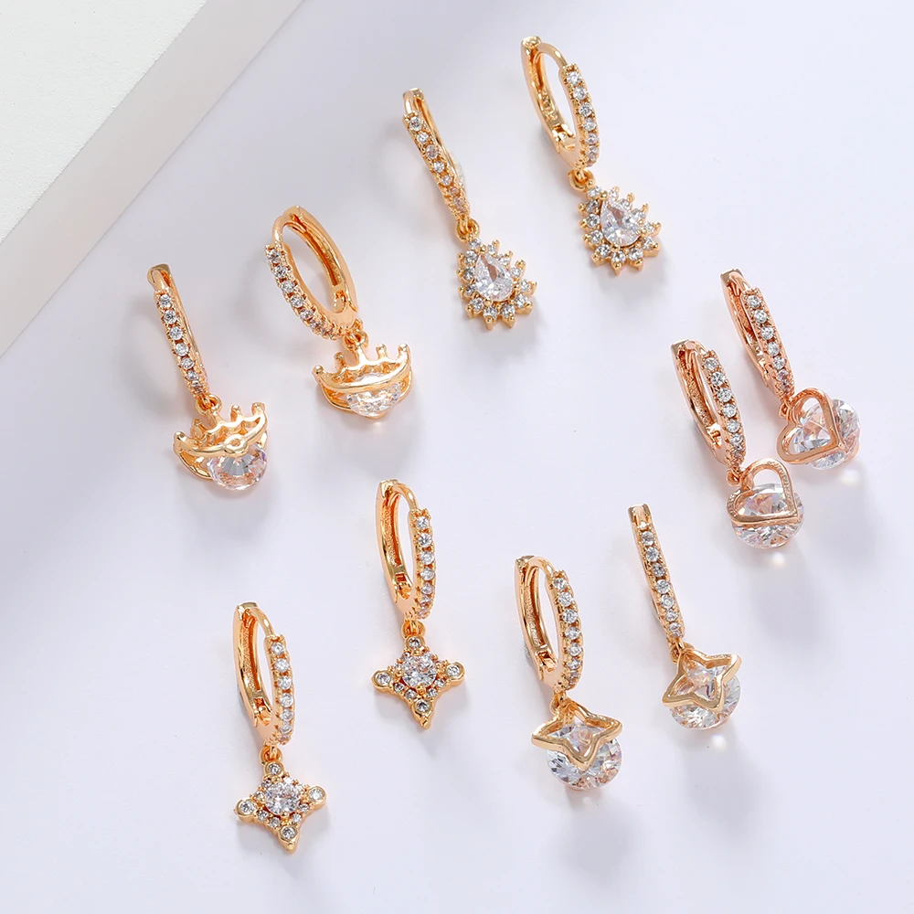 

LUALA Fashion Cubic Zircon Lovely Hoop Earrings Gold Color No Fade Small Pendant Earring For Women Jewelry 2020 Wholesale prices