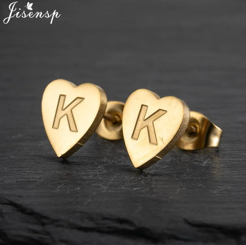 2021 Golden 26 Letters Stainless Steel Earrings for Women Girls Tiny Heart Initial Ear Piercing Jewelry Birthday Accesories image_2
