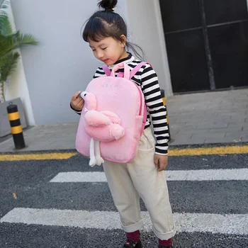 

3D Flamingo Kindergarten Plush Backpack Girls Boys Kids Plush School Bag Cartoon Plush Shoulder Bag Children Candy Bag