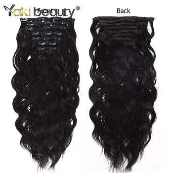 

YAKI BEAUTY Natural Wave 24 Inches 140G Clip In Synthetic Hair Extension For Women Full Head 7pcs/set Black Brown 613#