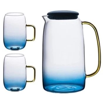 

HOT SALE Blue Gradient Color Marble Cold Water Glass Bottle Set High Temperature Resistant Glass Jar Jug Kettle