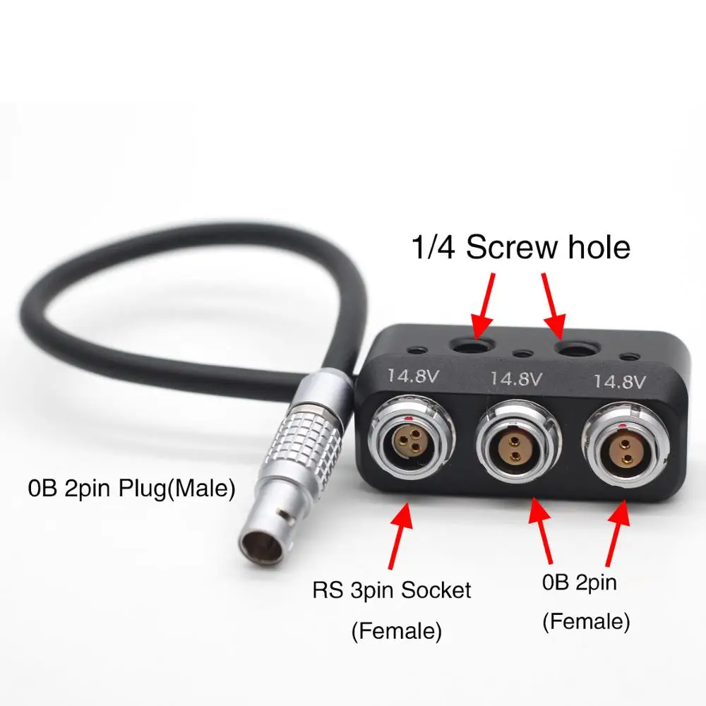 

0B 2pin Male to 0B 2 pin+RS 3pin Female Hub Adapter Splitter for ARRI /SONY Camera Power Supply Distributor, three way Splitter