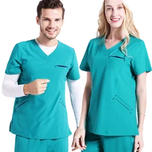 Унисекс медицинская Униформа унисекс ядро стрейч рабочая одежда медсестры больница или одежда V шеи короткий рукав костюм для дантиста
