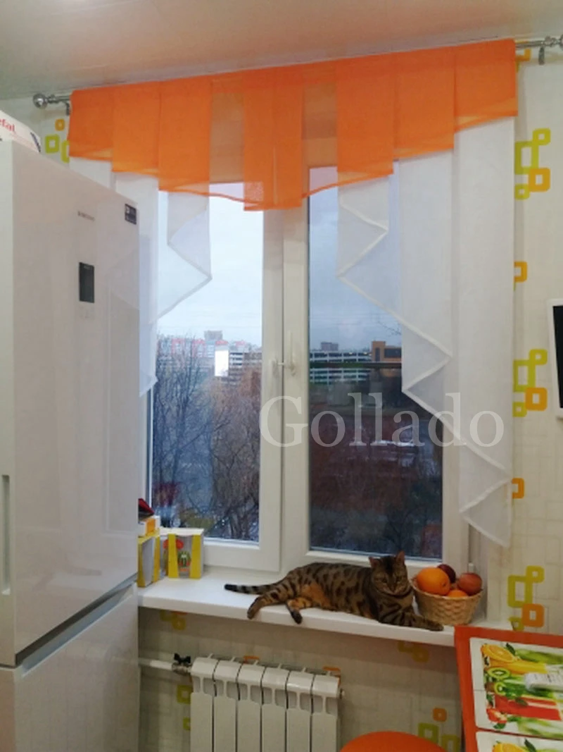 Fashion Pleated Design Stitching Colors Tulle Balcony Kitchen Window Curtain One Set|curtain design|designer curtainsfashion curtain |
