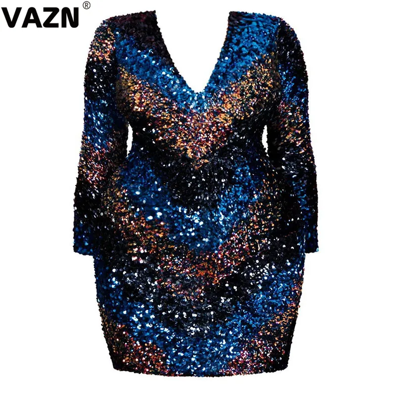 VAZN Maxi Gothic Style Print Sequin Dress Spring Casual New Sexy Women Skinny Mini Dress Lady High Street Straight Dress