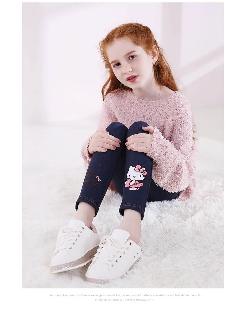Skup Hello Kitty 3 12T spodnie dżinsowe nogi legginsy pluszowe spodnie jeansowe maluch zimowe ubrania dla dziewczynki spodnie zimowe dla dziewczynek dzieci legginsy