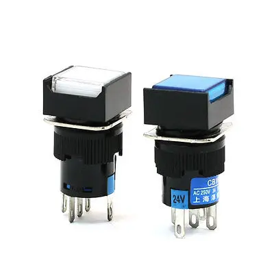 

2Pcs White Blue Light NO NC Latching Square Push Button Switch DC 24V