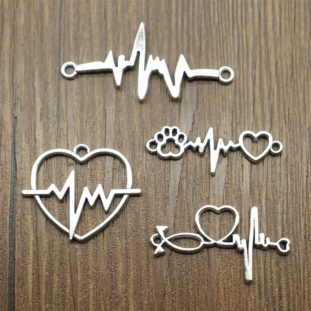 10 шт./партия Подвески ECG DIY Ювелирные изделия изготовление ювелирных изделий Аксессуары античное посеребренное покрытие ECG Сердце Подвески ECG амулет лапа