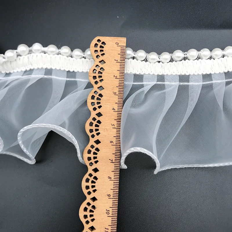 Organza Beaded 3D Ruffled Lace Fabric DIY Wedding Dress Skirt Lolita Fluffy Collar Sleeves Hem Decoration lace fabric lace garment accessories lace sewing supplies chiffon lace fabric lace decoration lace accessories lace sewing accessories