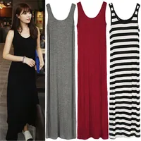 2021 Summer Women Long Dress Ankle-Length O-neck Sleeveless Streetwear Blue Modal Cotton Black Home Dresses Femme Korean Fashion