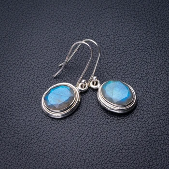 

StarGems Natural Blue Fire Labradorite Handmade 925 Sterling Silver Earrings 1.5" D6602
