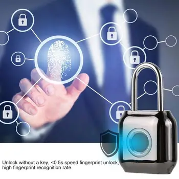 

Fingerprint Password Portable Metal Smart Fingerprint Security Padlock Keyless Lock Waterproof IP66 Black
