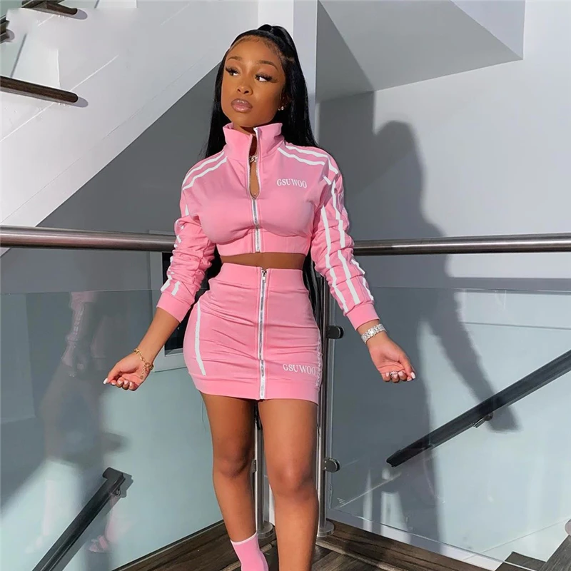Two Piece Set Women Summer Casual Pink Outfits 2 Pieces Skirt Suits Crop  Tops And Mini Skirts Tracksuit Female Matching Sets - Dress Sets -  AliExpress
