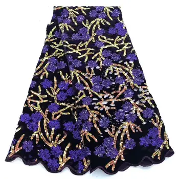 

Velvet Lace Fabric for Dresses 2020 Latest Nigerian French net Lace fabric with Sequins High Quality African Sequins Lace Fabric