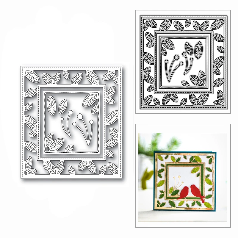 

Новая квадратная маленькая рамка с листьями 2020, металлические резные штампы для скрапбукинга и декорирования карт, тиснение, ремесло, без штампа