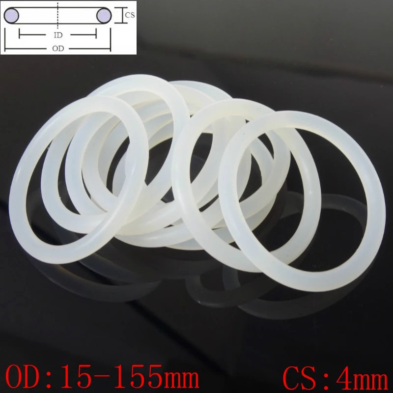 Cross Section 4mm x Outer Diameter 15-80mm Silicone Rubber Seal O Ring White 