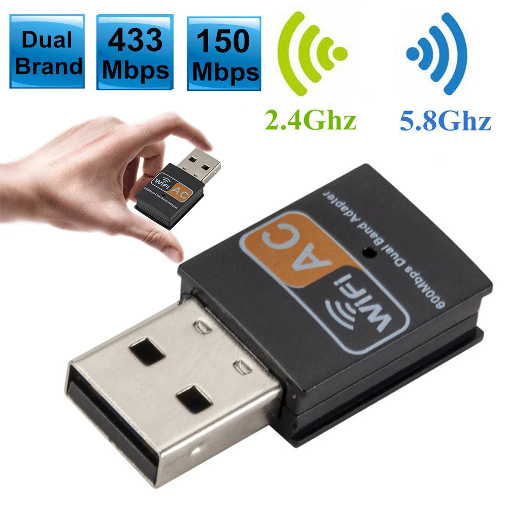 Портативный двухдиапазонный 2,4G/5G 600 мбит/с беспроводной сети LAN USB WiFi адаптер карта