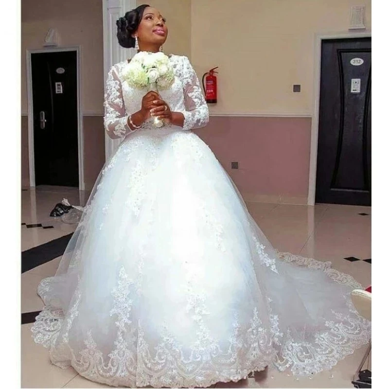 

ANGELSBRIDEP одежда с длинным рукавом бальное платье свадебное платье партии De Mariage фатиновое платье Дубай в африканском стиле; Обувь под свадебное платье для невесты размера плюс