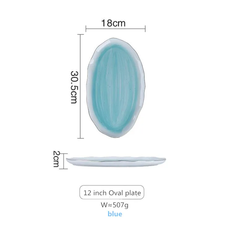 Керамическая кухонная тарелка в скандинавском стиле, посуда для еды, рисовый салат, лапша, миска для супа, кухонный инструмент для приготовления пищи - Цвет: B 12Oval plate
