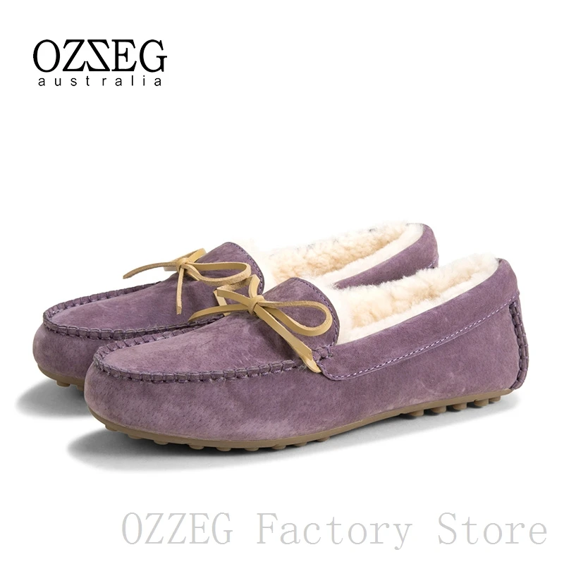 OZZEG/Элитный бренд дизайнерская женская обувь зимняя натуральная кожа плоская мужской зимний жакет на овечьем меху, утепленные мехом Женская обувь фиолетовый - Цвет: Фиолетовый