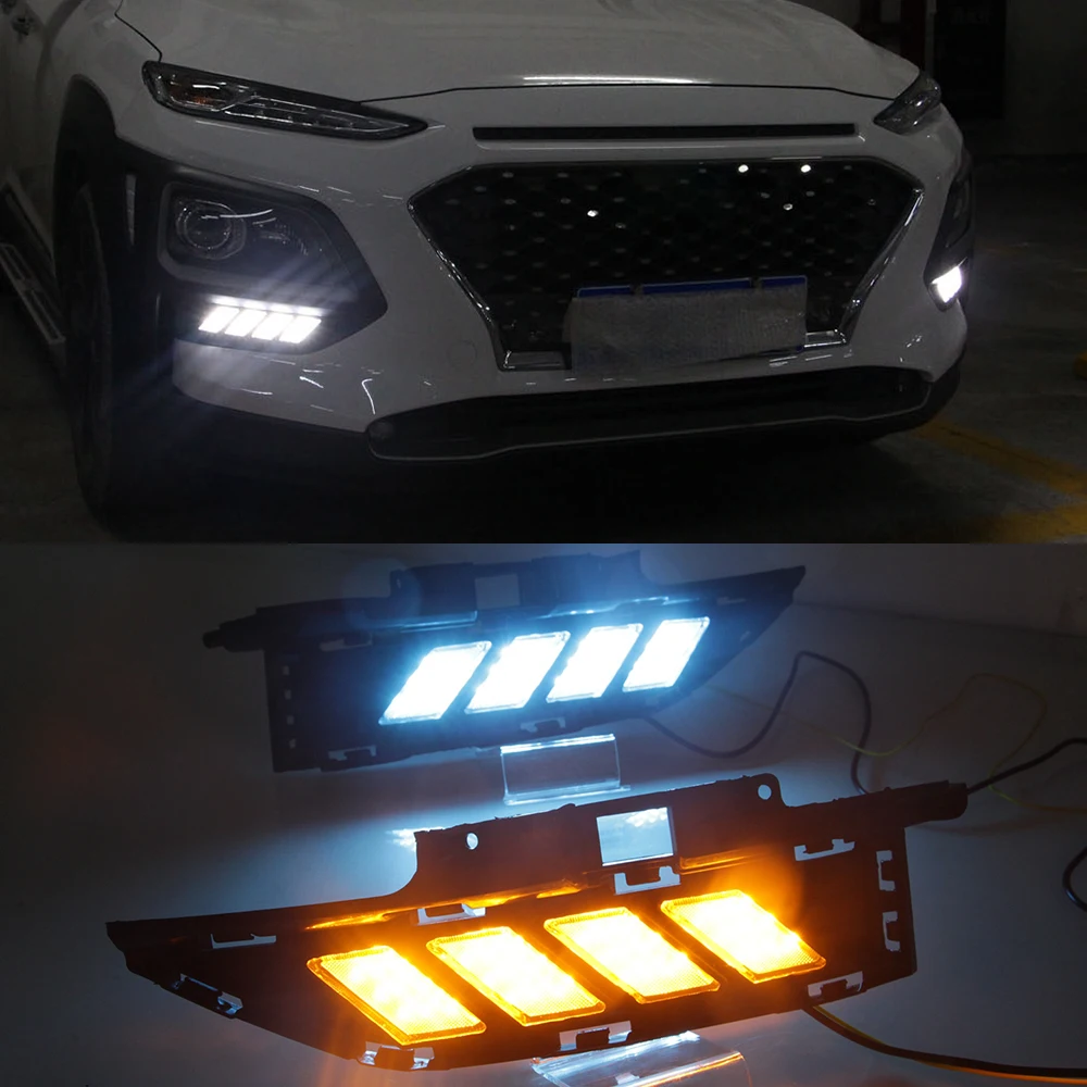 Auto lampeggiante 1 Set LED DRL per Hyundai ENCINO 2018 2019 2020 luce di marcia diurna con indicatore di direzione giallo notte blu - Image 5