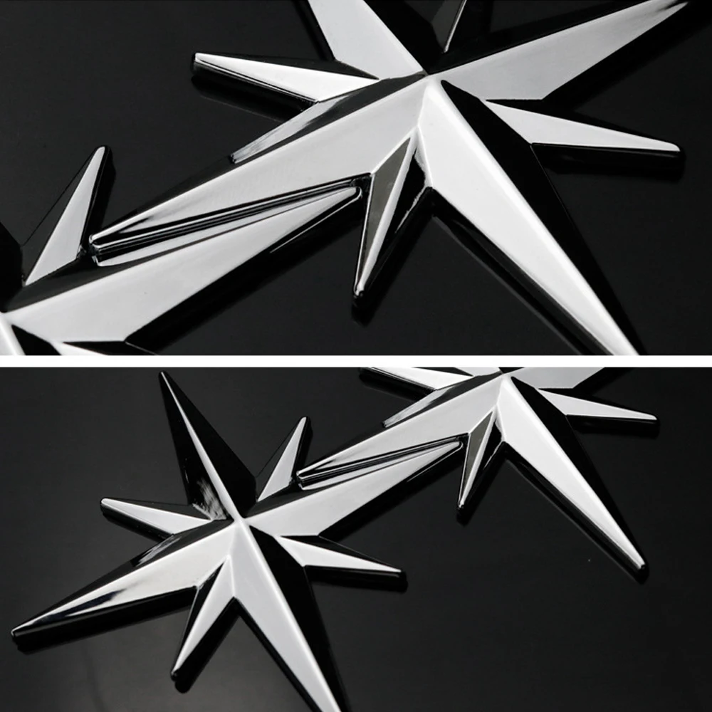 3D Chrome Metal Compass Star Car Emblem - Self-Adhesive Octagonal Decal For Most Vehicles