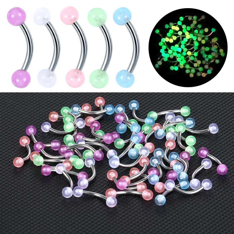 50Pcs/set Acrylic Ball Eyebrow Ring Stainless Steel Barbell Eyebrow
