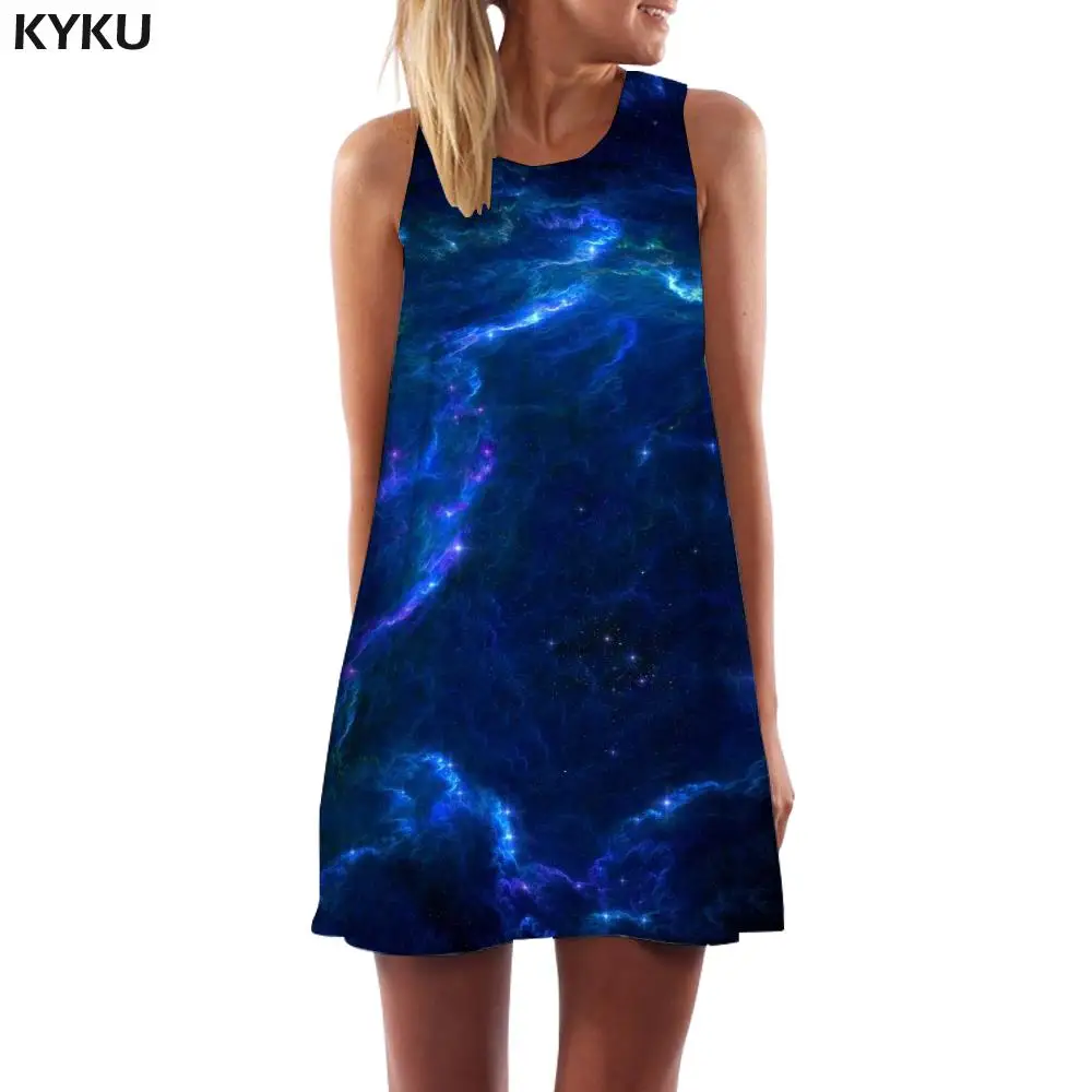 

KYKU Brand Galaxy Dress Women Nebula Beach Space 3d Print Harajuku Sexy Womens Clothing Vintage Ladies Large Sizes High Quality