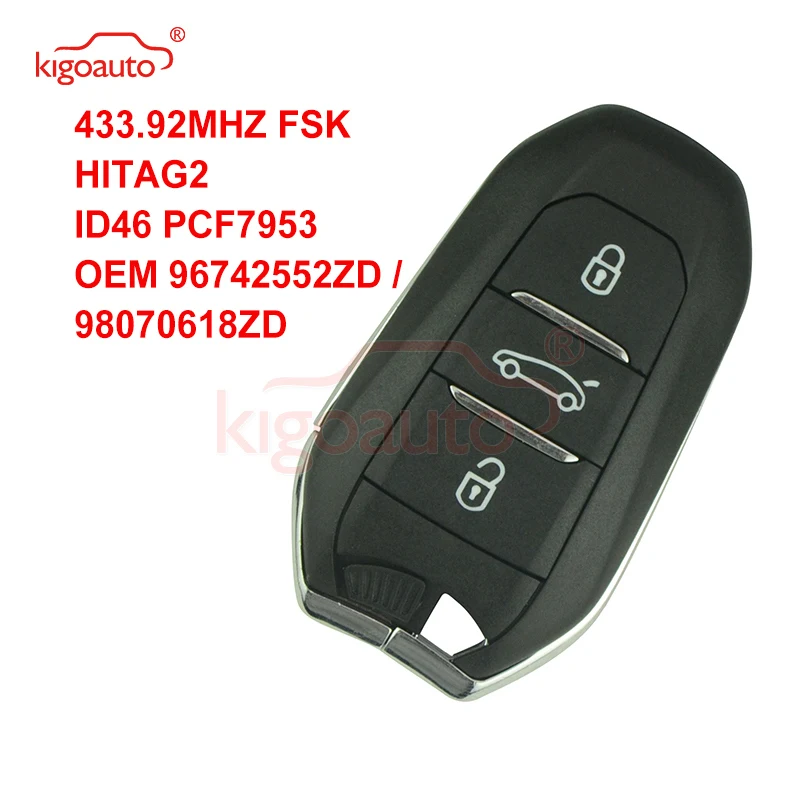 

kigoauto Original brand new smart key 3 button 434Mhz for Citroen C3 C4