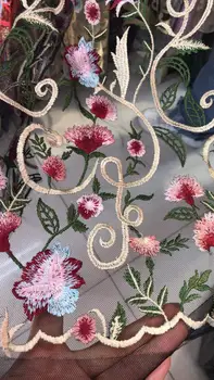 

top quality French net lace fabric with mul ti color Flower mul ti color embroidery tulle lace fabric for ladies dress