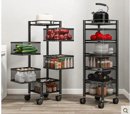 Movable rotary storage rack kitchen fruit and vegetable storage rack landing living room bathroom multifunctional basket