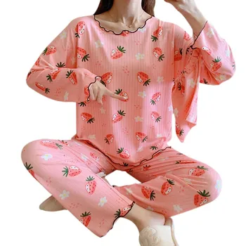 

Pajamas Set For Women Bobora Spring/Autumn Pijama Sets Round Neck Long-Sleeved Korean Sweet Fresh Student Home Service Suit