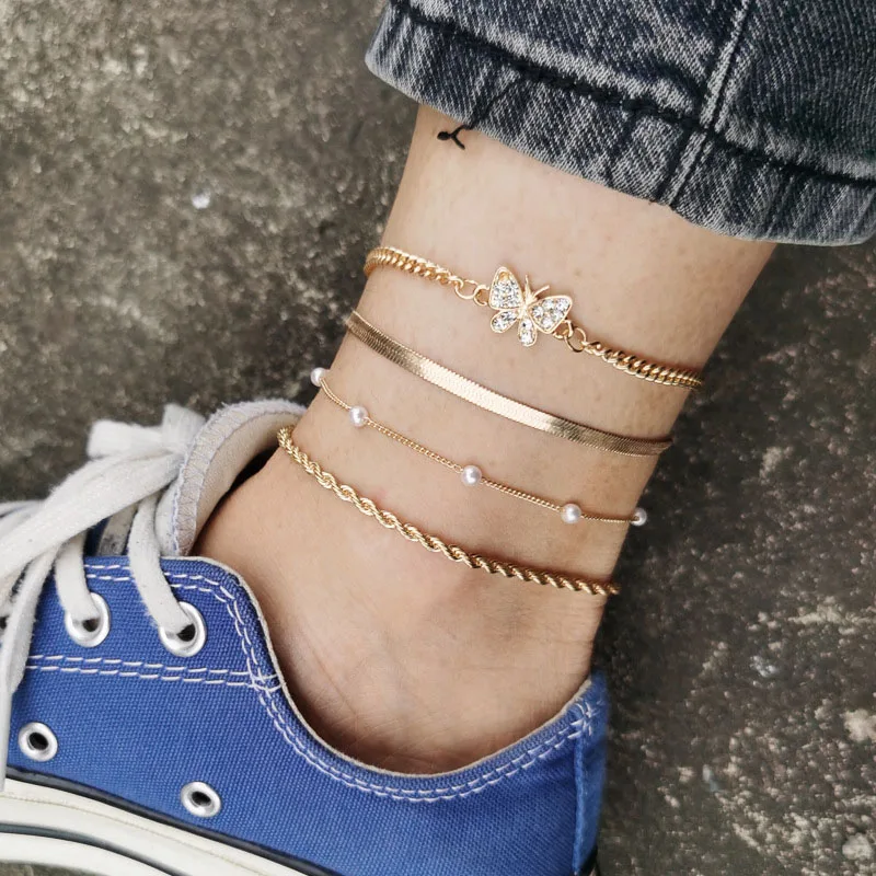 YADELAI Bohemia Gold Color Chain Ankle Bracelet Leg Foot Jewelry Shiny  Butterfly Bear Pendant Anklet For Women Beach Accessories - AliExpress