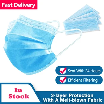 

50Pcs Safety Mask Disposable Protective 3 Layers Anti-dust Anti Fog Haze Earloop Face Mouth Masks