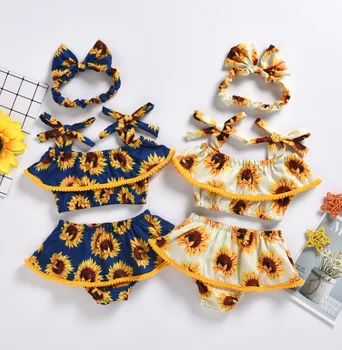 

2020 Summer Boho Kids Baby Girls Cotton Rompers Sunflower Off Shoulder Ruffle Playsuit Jumpsuit Floral One Piece Newborn 3-24M