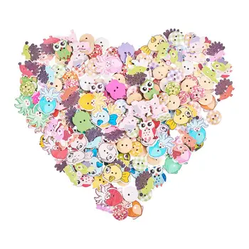 

200 pcs 7 Styles 2-Hole Printed Wooden Craft Buttons