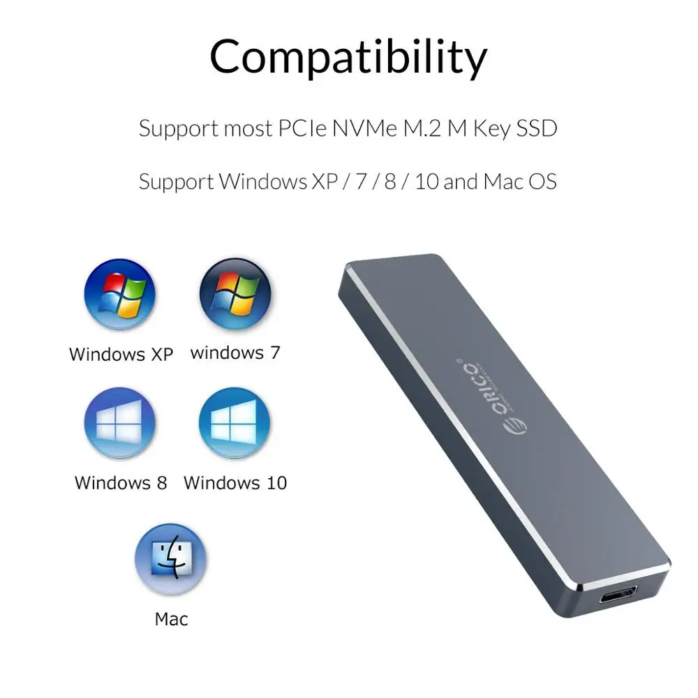 ORICO M.2 SSD 케이스 NVME 인클로저, NVME PCIE NGFF SATA M/B 키 SSD 디스크 SSD 하드 디스크 케이스, M.2-USB C 타입 3.1 케이블 포함